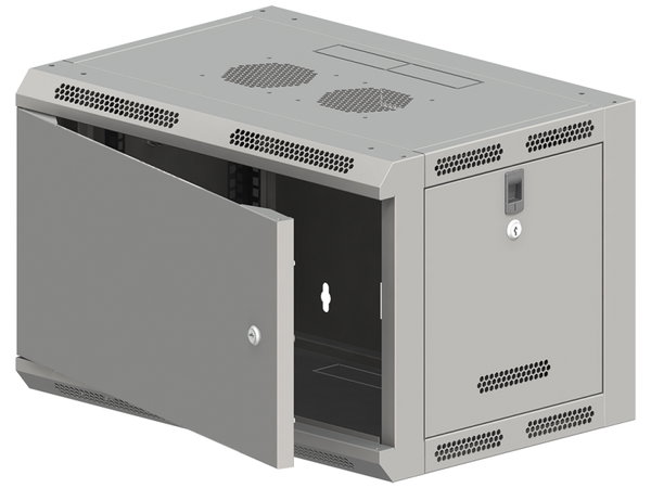 Szafa wisząca 19" 9U 600x500, niedzielona, DRZWI METALOWE jednoskrzydłowe,
