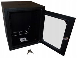 Szafka wisząca 10" 6U głęb. 300 mm niedzielona drzwi szklane kolor czarny