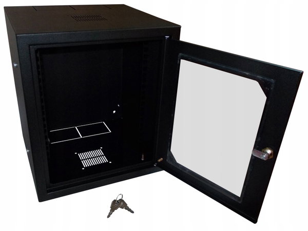 Szafka wisząca 10" 6U głęb. 300 mm niedzielona drzwi szklane kolor czarny