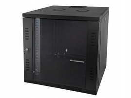 Szafa wisząca 15U, STRONG RACK, 600x450, czarna, drzwi szklane, jednoskrzyd