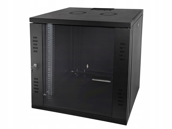 Szafa wisząca 15U, STRONG RACK, 600x450, czarna, drzwi szklane, jednoskrzyd