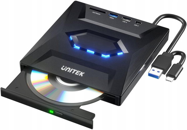 Unitek Nagrywarka zewnętrzna DVD/CD Hub USB 5Gbps, czytnik kart SD T1037A01