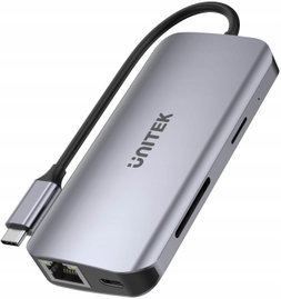 Unitek D1122A01 Aktywny hub USB-C 5Gbps 2x HDMI 4K czytnik kart RJ-45 100W