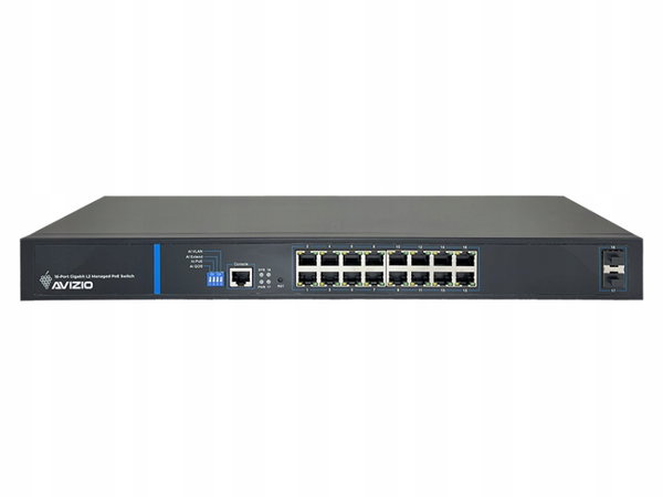 Zarządzalny przełącznik L2 (switch) 16 portów RJ45 PoE 1Gb/s + 2 porty SFP
