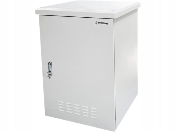 Zewnętrzna szafka rack wisząca 19" 15U 600x600, 4 belki nośne, 4 przepusty