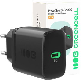 ŁADOWARKA SIECIOWA Greencell PowerSource Solo30 30W 1xUSB-C PD 3.0 QC 4.0+
