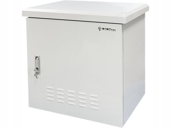 Zewnętrzna szafka rack wisząca 19" 9U 600x450, 4 belki nośne, 4 przepusty k