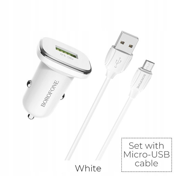 Borofone - ładowarka samochodowa USB z QC3.0 i kablem micro USB w zestawie