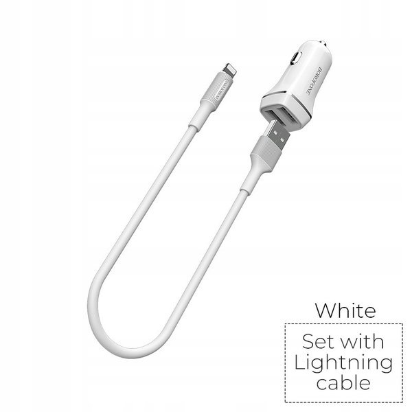 Borofone - ładowarka samochodowa 2x USB kabel Lightning w zestawie, biały