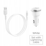 Borofone - ładowarka samochodowa 2x USB kabel Lightning w zestawie, biały