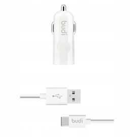 Budi Ładowarka samochodowa USB + kabel USB-C Biały