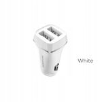 Borofone - ładowarka samochodowa 2x USB, biały