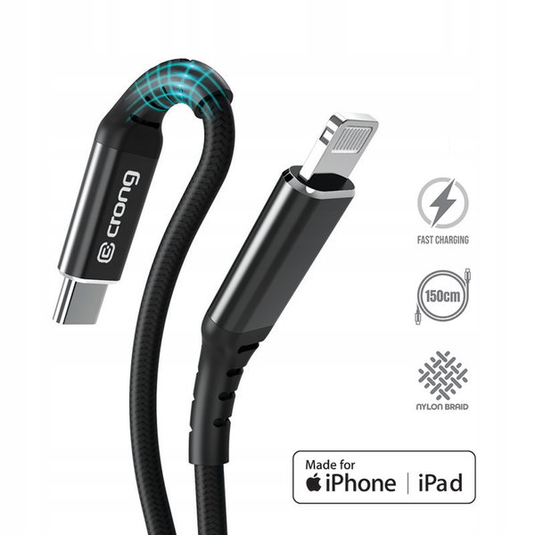 Crong Armor Link Kabel USB-C Lightning Fast Charging z certyfikat MFi 150cm