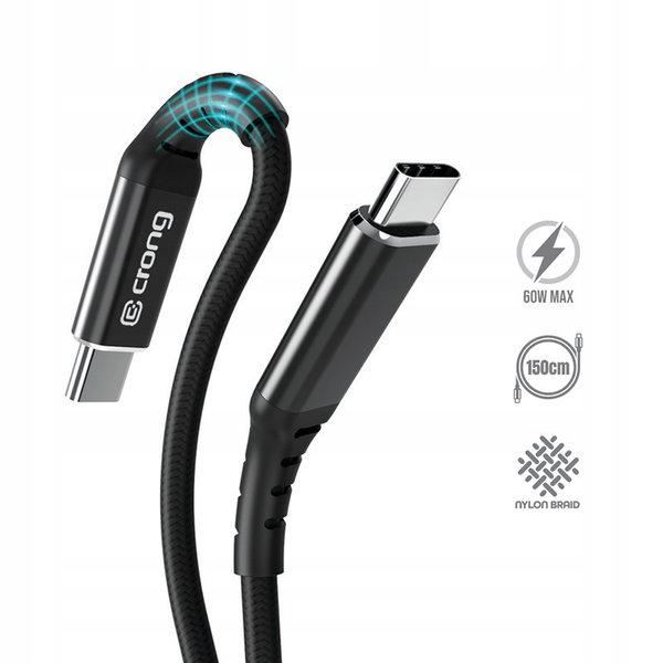 Crong Armor Link - Kabel 60W 3A USB-C do USB-C Fast Charging 150cm (czarny)