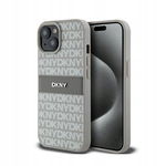 DKNY Leather Mono Stripe & Metal Logo Etui iPhone 15 Plus / 14 Plus beżowy