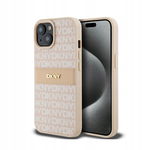 DKNY Leather Mono Stripe & Metal Logo Etui iPhone 15 Plus / 14 Plus różowy