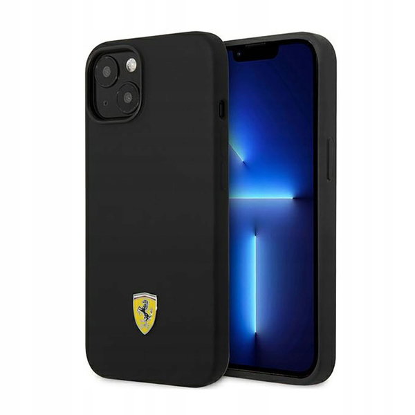 Ferrari Silicone Metal Logo Etui iPhone 14 czarny