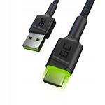 Green Cell Ray Kabel Przewód USB - USB-C 120cm z zielonym LED i obsługą szy