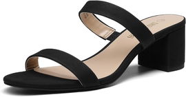 DREAM PAIRS Damskie Sandały na Grubym Obcasie z Dwoma Paskami 37 Czarne