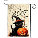 Płótno z Obrazkiem Dekoracja na Halloween Jutowe z Czarnym Kotem