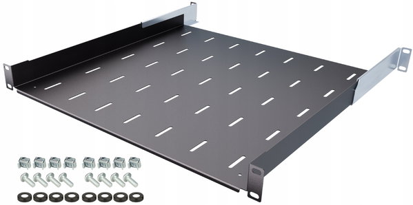 Półka RACK 19" 1U 450mm Regulowana 450-610 mm do Szaf RACK Czarna Stalflex