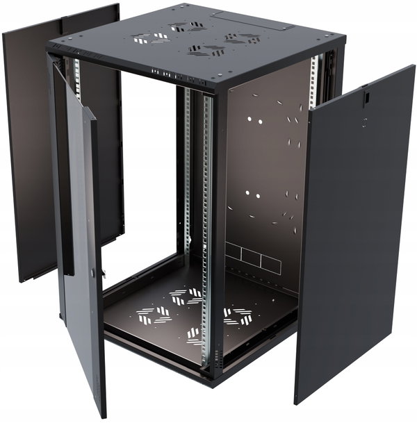 Szafa Serwerowa Wisząca RACK 19" 21U 450mm Szklane Drzwi Czarna Stalflex