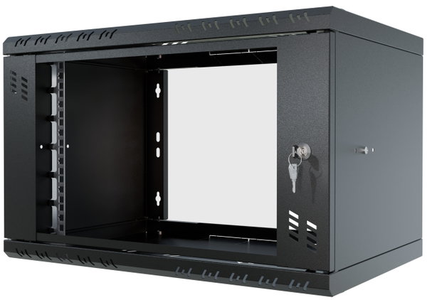 Szafa Serwerowa Wisząca RACK 19" 6U 350mm Szklane Drzwi Czarna Stalflex