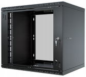 Szafa Serwerowa Wisząca RACK 19" 9U 400mm Szklane Drzwi Czarna Stalflex