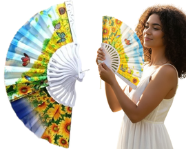 Wachlarz Składany Japoński Z Nadrukiem Kwiaty Na Upalne Dni 23 Cm