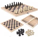 Szachy Warcaby Tryktrak Drewniane Zestaw 3W1 29X29 Cm