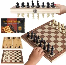 Szachy Warcaby Drewniane Magnetyczne Klasyczne Tryktrak 24X24 Cm