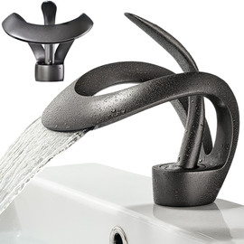 Nowoczesna bateria umywalkowa Kran łazienkowy Szara wylewka wodospadowa