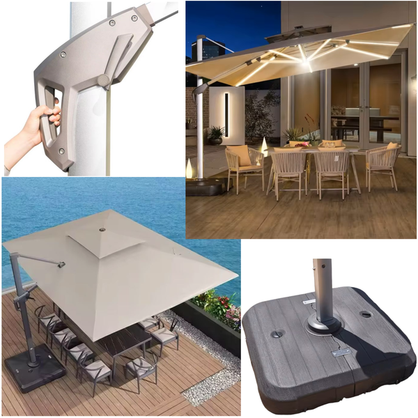 Parasol ogrodowy duży 3,5x3,5 m LED SOLAR z podstawą 360° obrotowy tarasowy
