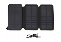 Powerbank Solarny, Baterie Słoneczne 8000 mAh, Przenośny, Czarny, Kabel USB-C