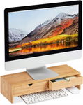 Relaxdays Podstawka pod Monitor Drewniana 11,5x47x18 cm z 2 Szufladami