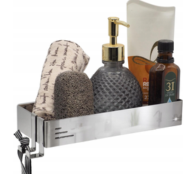 Półka Łazienkowa Prysznicowa Nierdzewna 10x24cm Z Haczykami