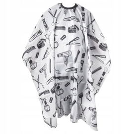 Peleryna fryzjerska do strzyżeń z motywami fryzjerskimi biała