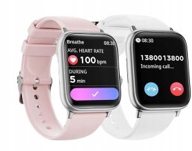 Zegarek smartwatch sportowy srebrny pasek G91 w zestawie pasek róż i biel