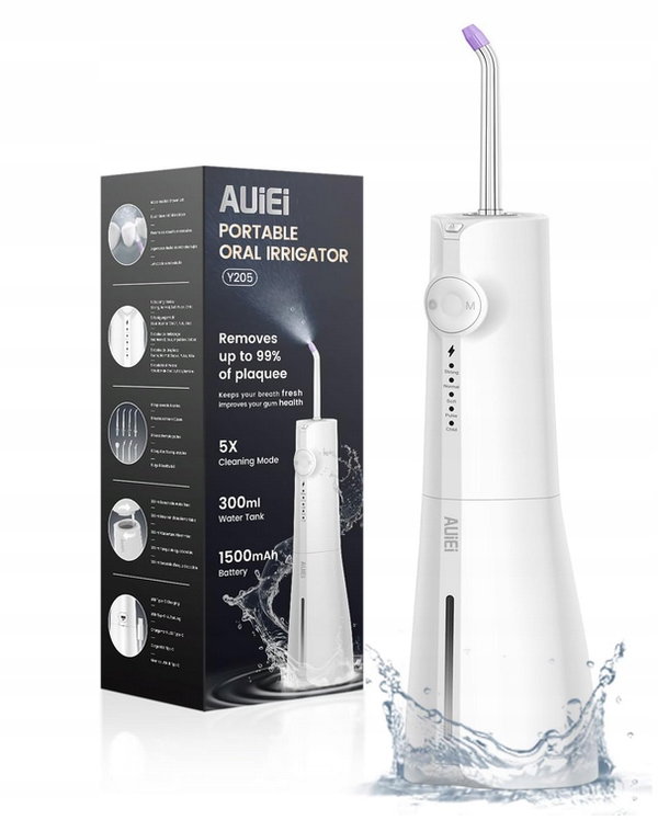 Auiei Y205 Przenośny Irygator do Jamy Ustnej, 5 Trybów, USB, 300 ml, IPX7