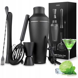 Zestaw Barmański Do Robienia Drinków Koktajli Szejker Shaker 8El Czarny Mat