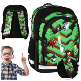 Plecak Szkolny Minecraft Dla Chłopca 3 Komory Z Odblaskami I Uchwytem 40X20