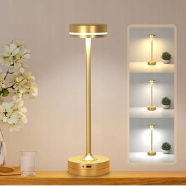 Bezprzewodowa metalowa lampa biurkowa, LED z czujnikiem dotykowym, złota