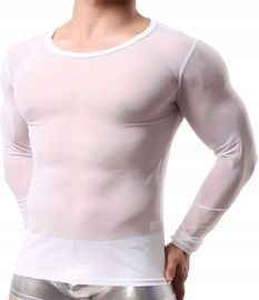 Męska seksowna koszulka siateczkowa z długim rękawem - XL