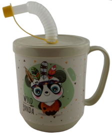 KUBEK Z UCHEM SŁOMKĄ RURKĄ DO NAPOJÓW SOKÓW Z POKRYWKĄ