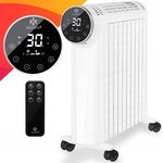 GRZEJNIK OLEJOWY 2500 W TERMOSTAT WYŚWILETLACZ LED PILOT DO 25 M2 BIAŁY