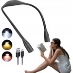 LAMPKA LED DO CZYTANIA KSIĄŻEK NA SZYJĘ USB 3 BARWY AKUMULATOR ELASTYCZNA
