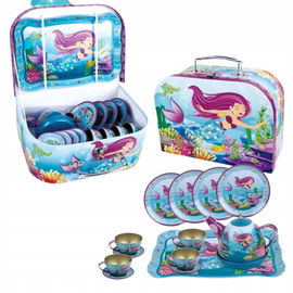 ZESTAW DO HERBATY W WALIZCE SYRENKA FILIŻANKI DZBANEK SŁODKOŚCI OBRUS