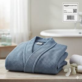 Męski Szlafrok Amazon Essentials – Lekki Splot Waflowy, Dusty Blue – Rozmiar L