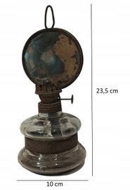 Lampa naftowa Szkło przezroczyste. Wysokość: 23 cm, średnica 10 cm
