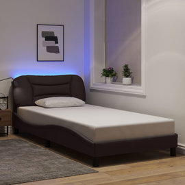 Rama łóżka z LED bez materaca Hvar Ciemny brąz 100x200 cm Tkanina